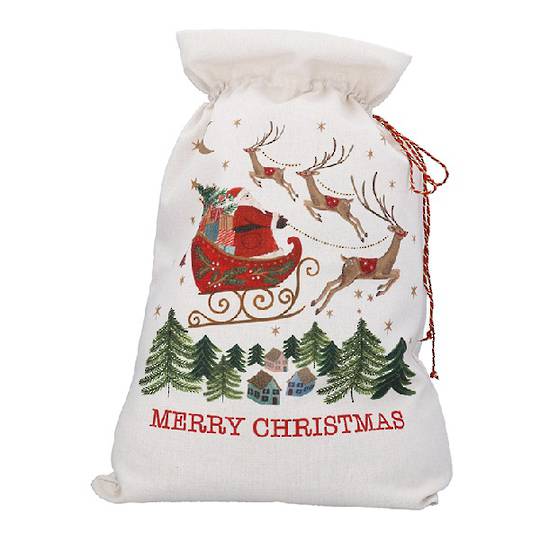 Cotton Santa Sack, Santa Sleigh 70x50cm *ETA Nov